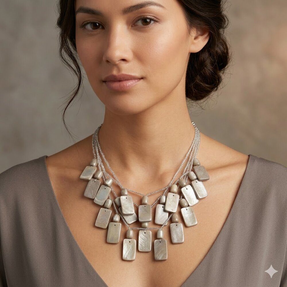 Funky Beige Multi-Strand Necklace